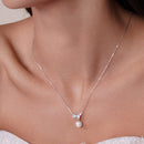Rhodium Plated 925 Sterling Silver White Pearl Earring and Necklace with CZ - BGS00526