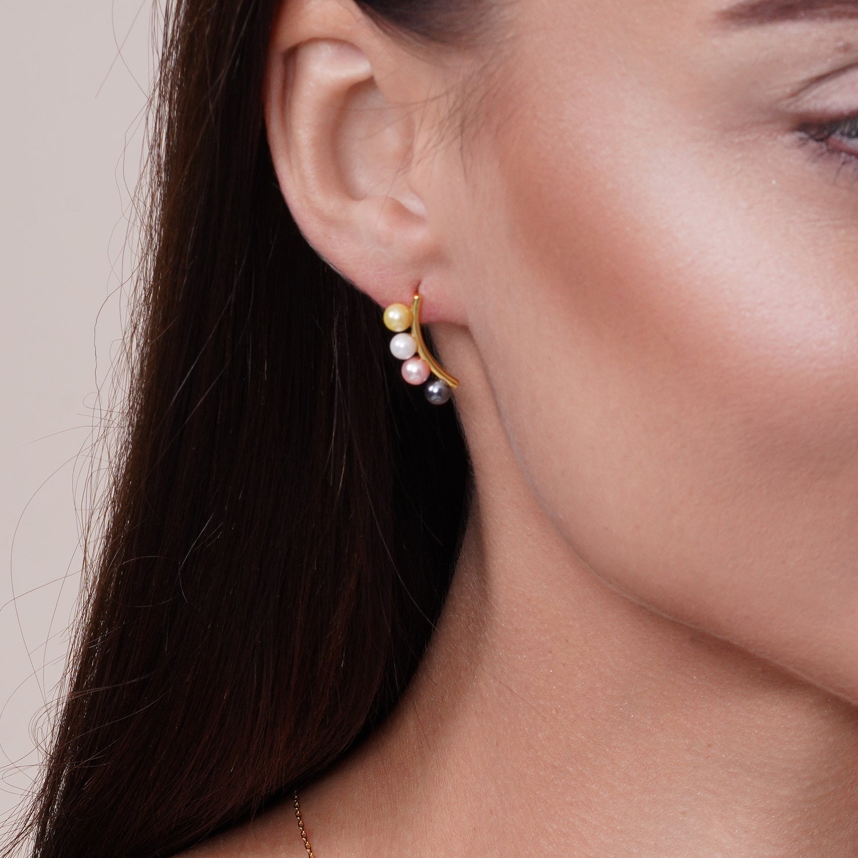 Gold Plated 925 Sterling Silver 4 Multi Colored Synthetic Pearl Designed Set - BGS00527