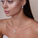 Rhodium Plated 925 Sterling Silver CZ Leaves with Synthetic Pearl Set - BGS00528