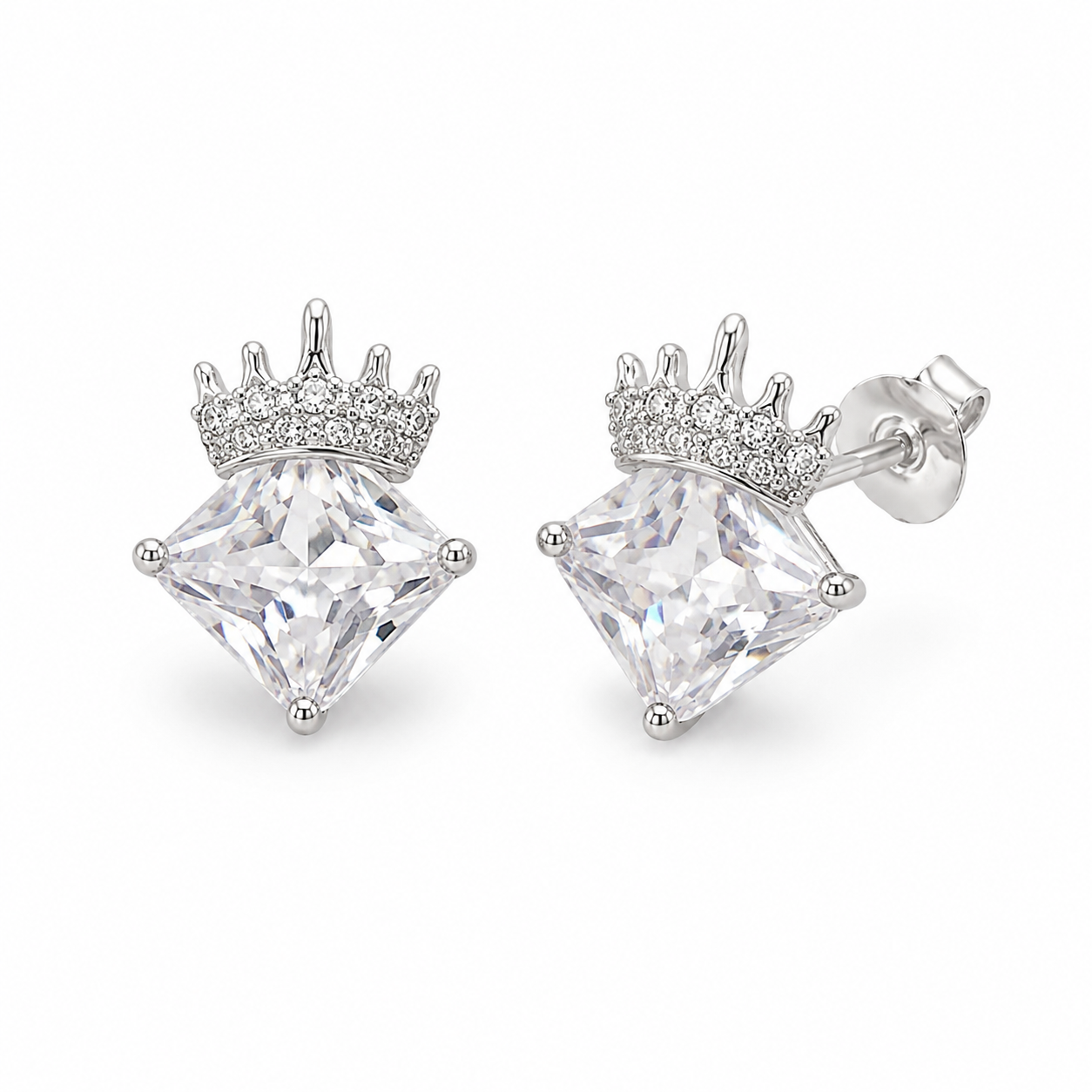 Conjunto de collar y pendientes con colgante de corona y circonita cúbica en plata de ley 925 rodiada - BGS00539