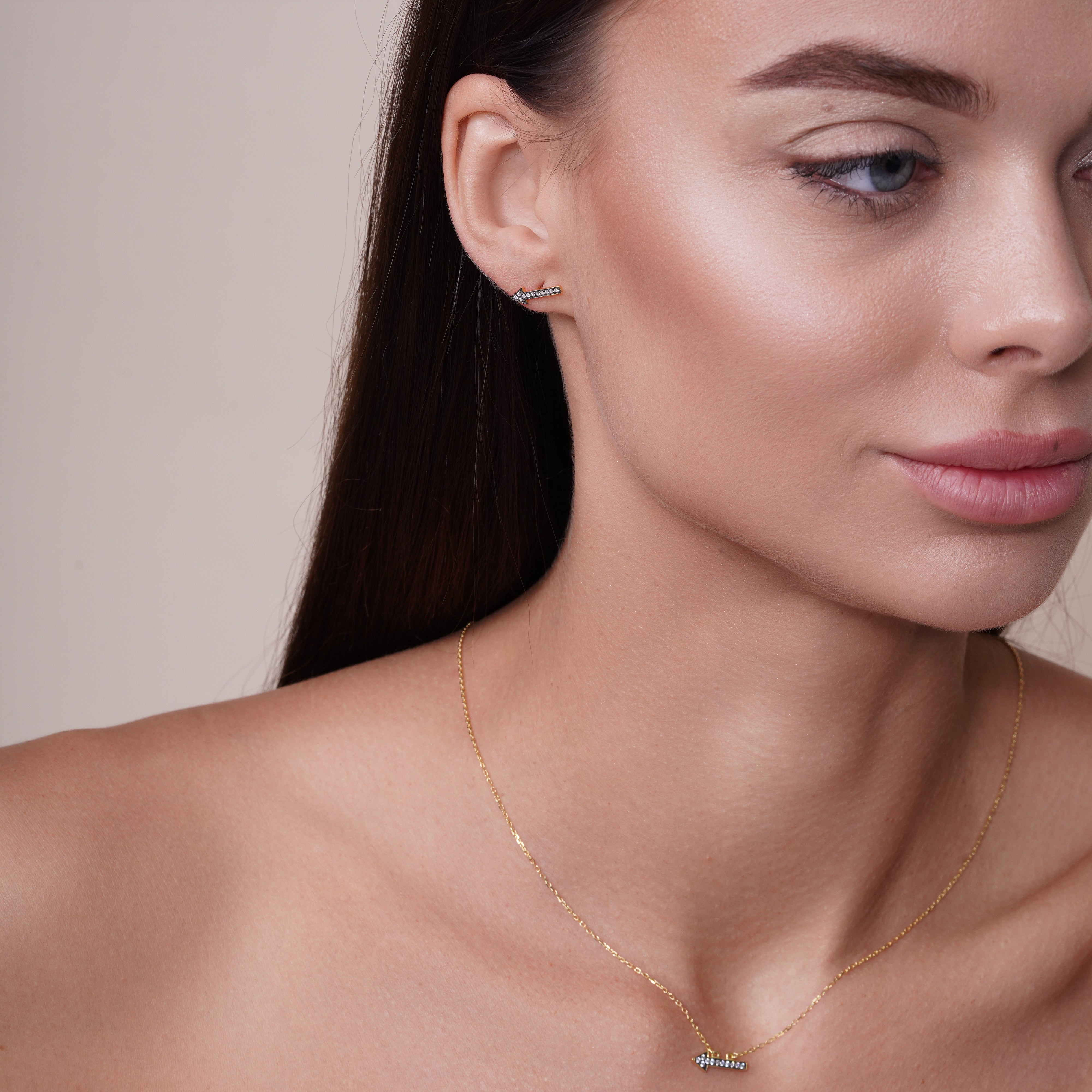 Gold Plated 925 Sterling Silver CZ Arrow Earrings and Necklace set with CZ - BGS00544