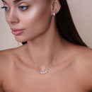 Rhodium Plated 925 Sterling Silver Triangle and Synthetic Pearl Pendant Necklace and Stud Earrings Set - BGS00555