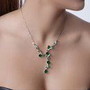 Rhodium Plated 925 Sterling Silver Green CZ Necklace and Dangling Earring Set - BGS00560