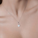 Rhodium Plated 925 Sterling Silver Synthetic Opal Open Teardrop CZ Set - BGS00586