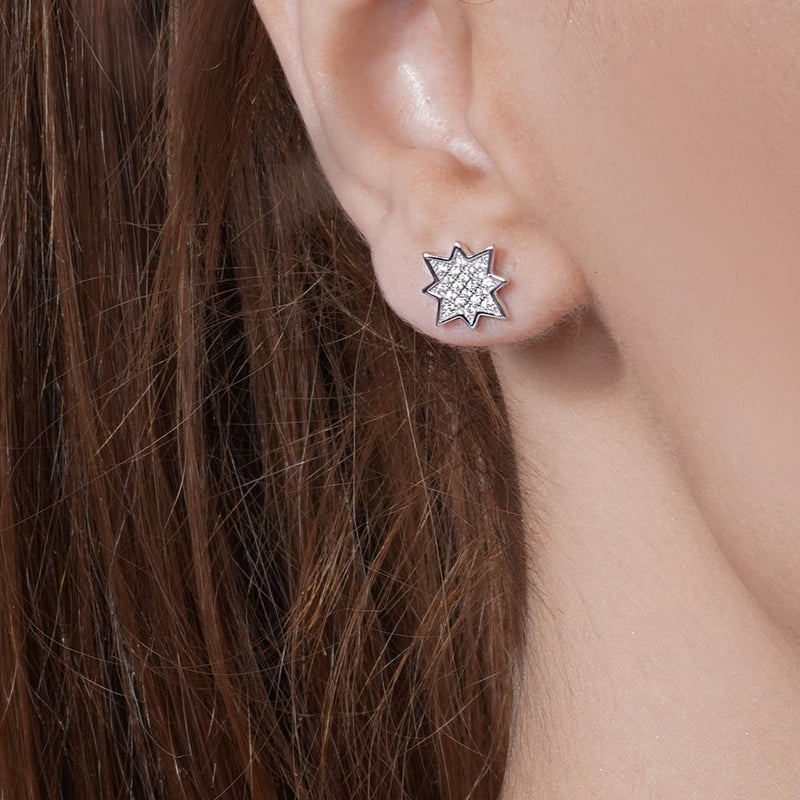 Rhodium Plated 925 Sterling Silver CZ Encrusted Star Set - BGS00592
