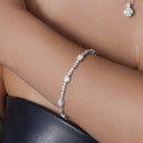 Silver 925 Rhodium Plated Oval Opal and Round CZ Tennis Bracelet - BGB00264