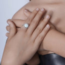 Rhodium Plated 925 Sterling Silver Round Flower Opal Stone Ring - BGR01297