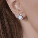 Rhodium Plated 925 Sterling Silver Flower Synthetic Opal Halo Set with CZ - BGS00602