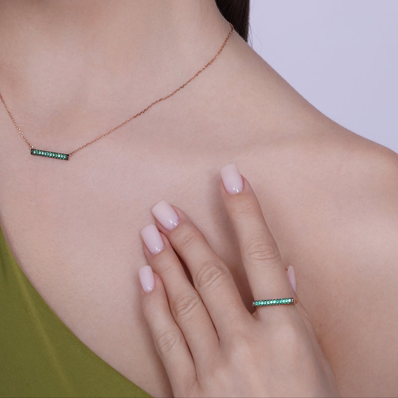 Rose Gold Plated 925 Sterling Silver Green CZ Ring - BGR01298