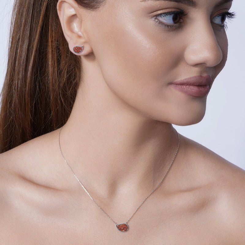 Rhodium Plated 925 Sterling Silver Colored CZ Encrusted Teardrop Set - BGS00605