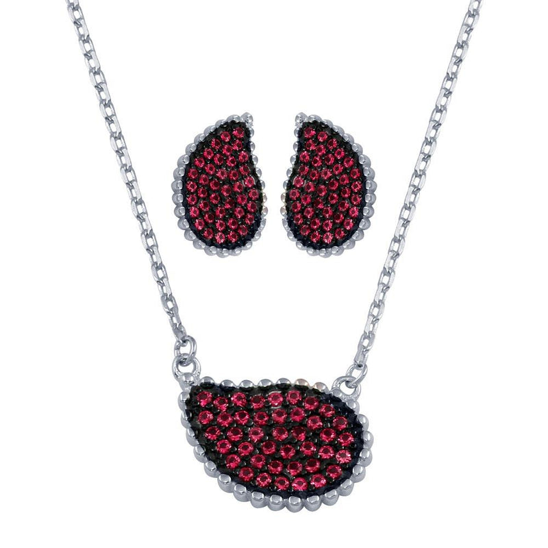 Rhodium Plated 925 Sterling Silver Colored CZ Encrusted Teardrop Set - BGS00605