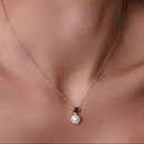 Rhodium Plated 925 Sterling Silver Red CZ Heart Dangling Pearl Set - BGS00613