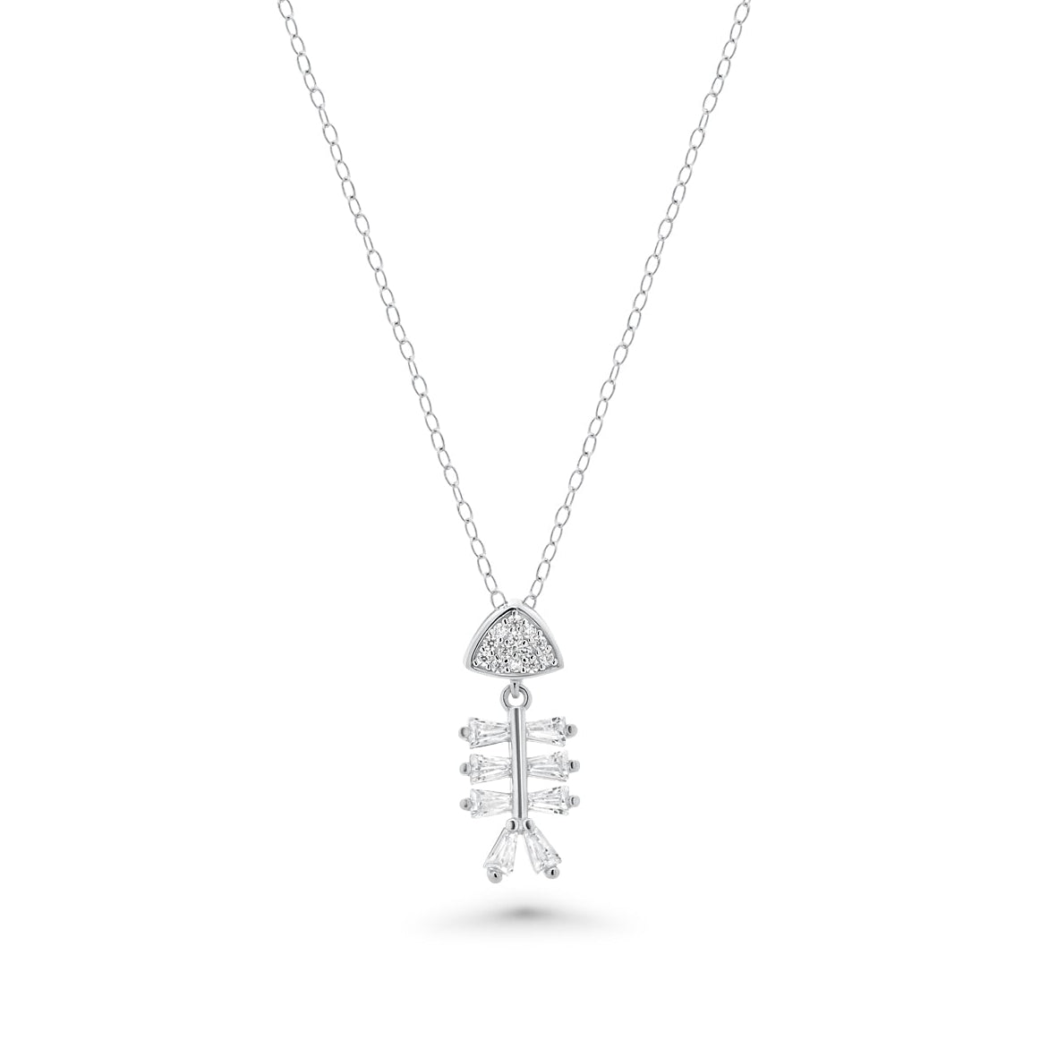 Conjunto de pendientes y colgante de plata de ley 925 rodiada con circonitas cúbicas transparentes y diseño baguette de espina de pescado - BGS00619