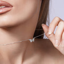 Conjunto de pendientes y colgante de mariposa de plata de ley 925 rodiada con circonitas transparentes y nácar - BGS00623