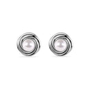 Rhodium Plated 925 Sterling Silver Round Swirl Design Syntethic Mother of Pearl Necklace and Stud Earring Matching Set  - BGS00628