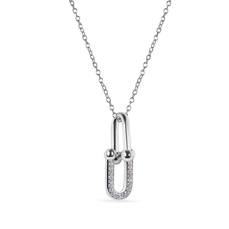 Rhodium Plated 925 Sterling Silver Round Bow Paperclip Clear CZ Necklace and Hoop Earring Matching Set  - BGS00629