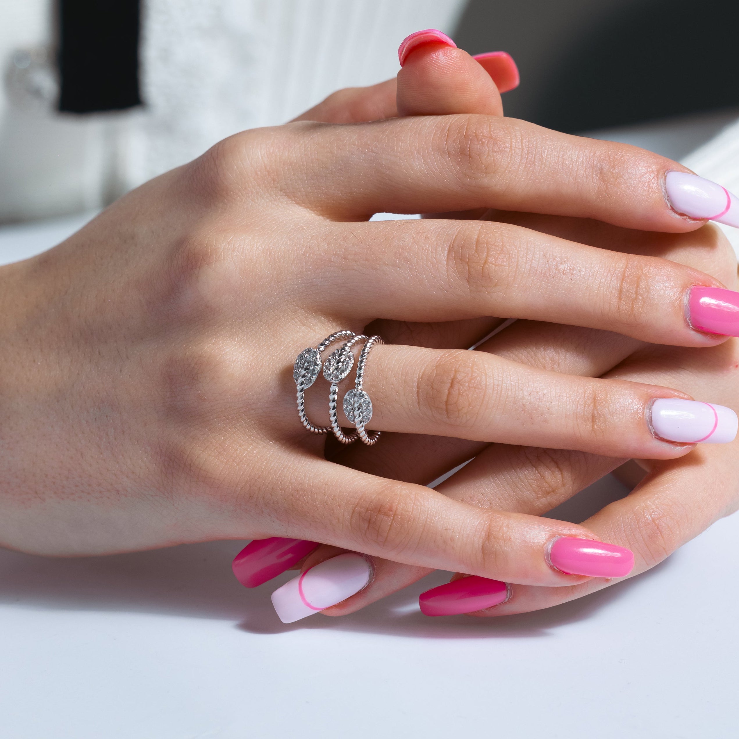 Silver 925 Rhodium Plated Rope Oval Ring - BGR00919