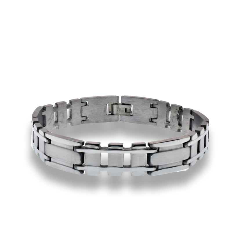 Rhodium Plated Stainless Steel Watch Style Design 11.mm Bracelet - BJB00808