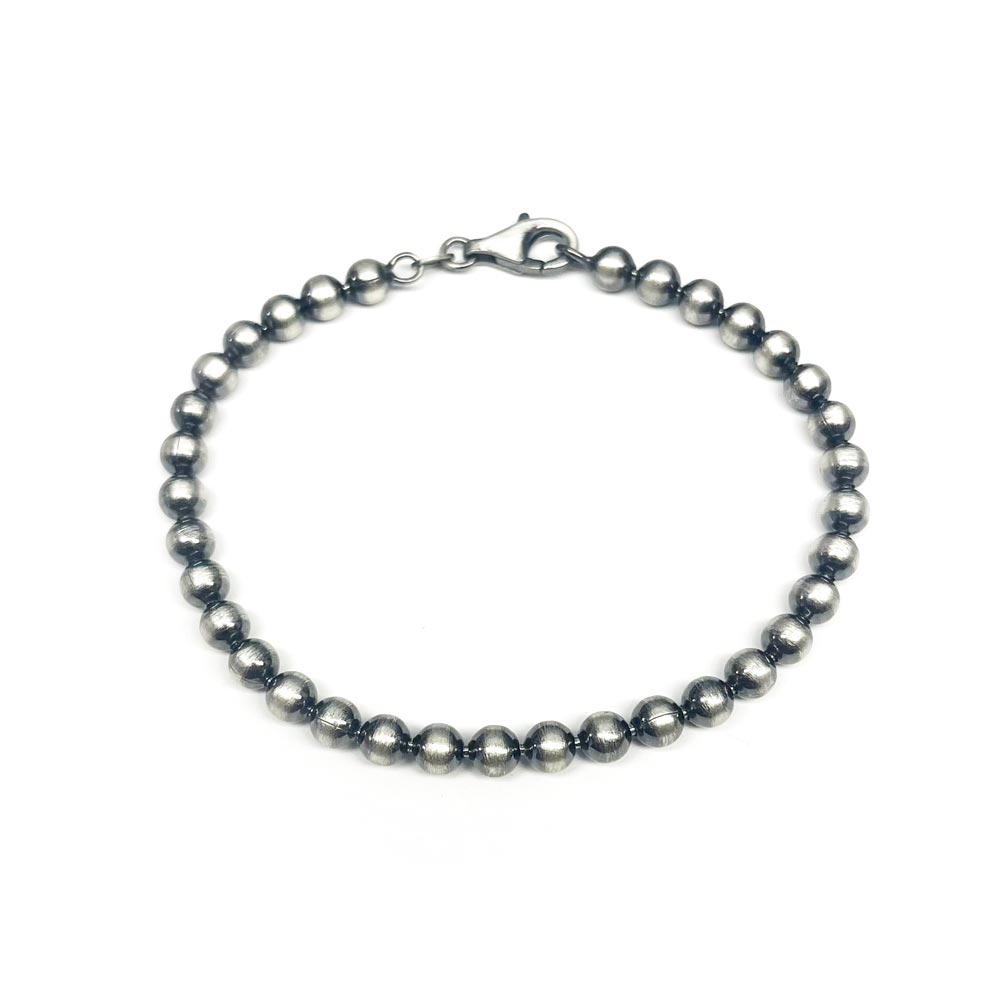 925 Sterling Gun Metal Finish Bead Bracelet 5mm - BSB0010