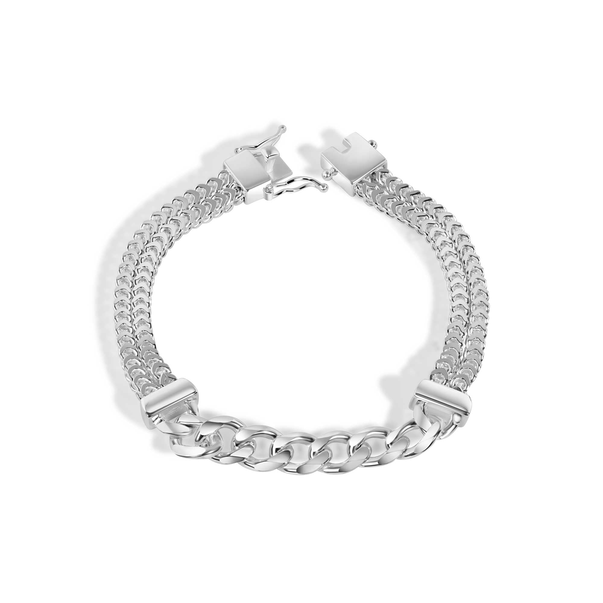 Pulsera de plata de ley 925 de dos hilos con centro de bordillo hueco de 7 mm - CDIB00001