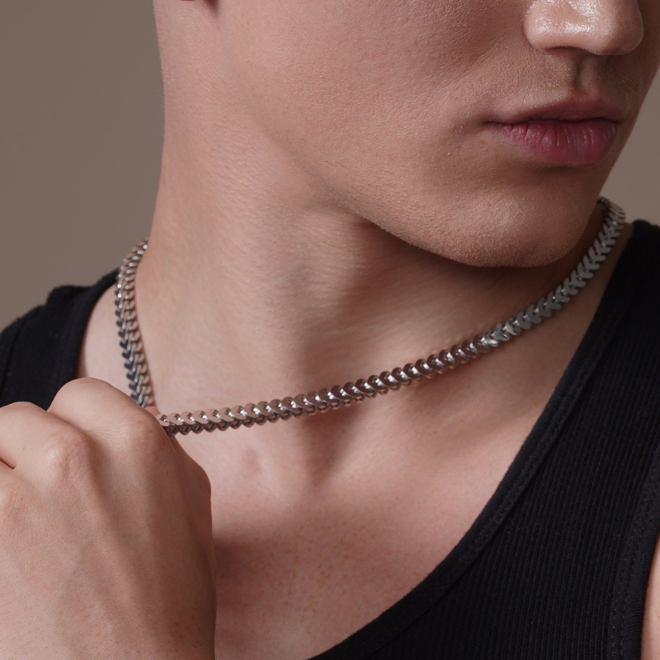 Rhodium Plated 925 Sterling Silver Hollow Franco Chain or Bracelet 6.2mm - CHHW103 RH