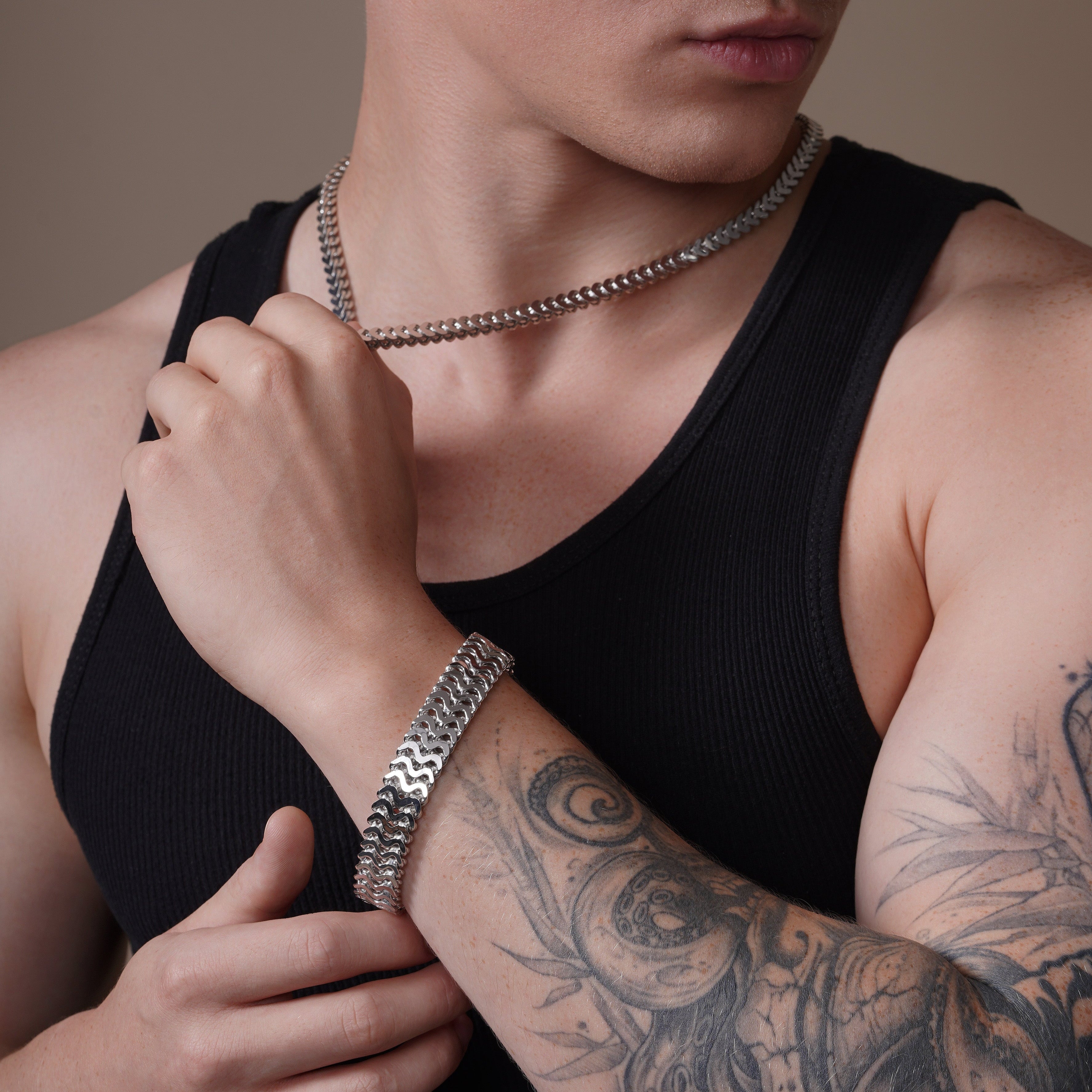 Silver 925 Rhodium Plated Men's ZigZag Bracelet - CDIB00017RH