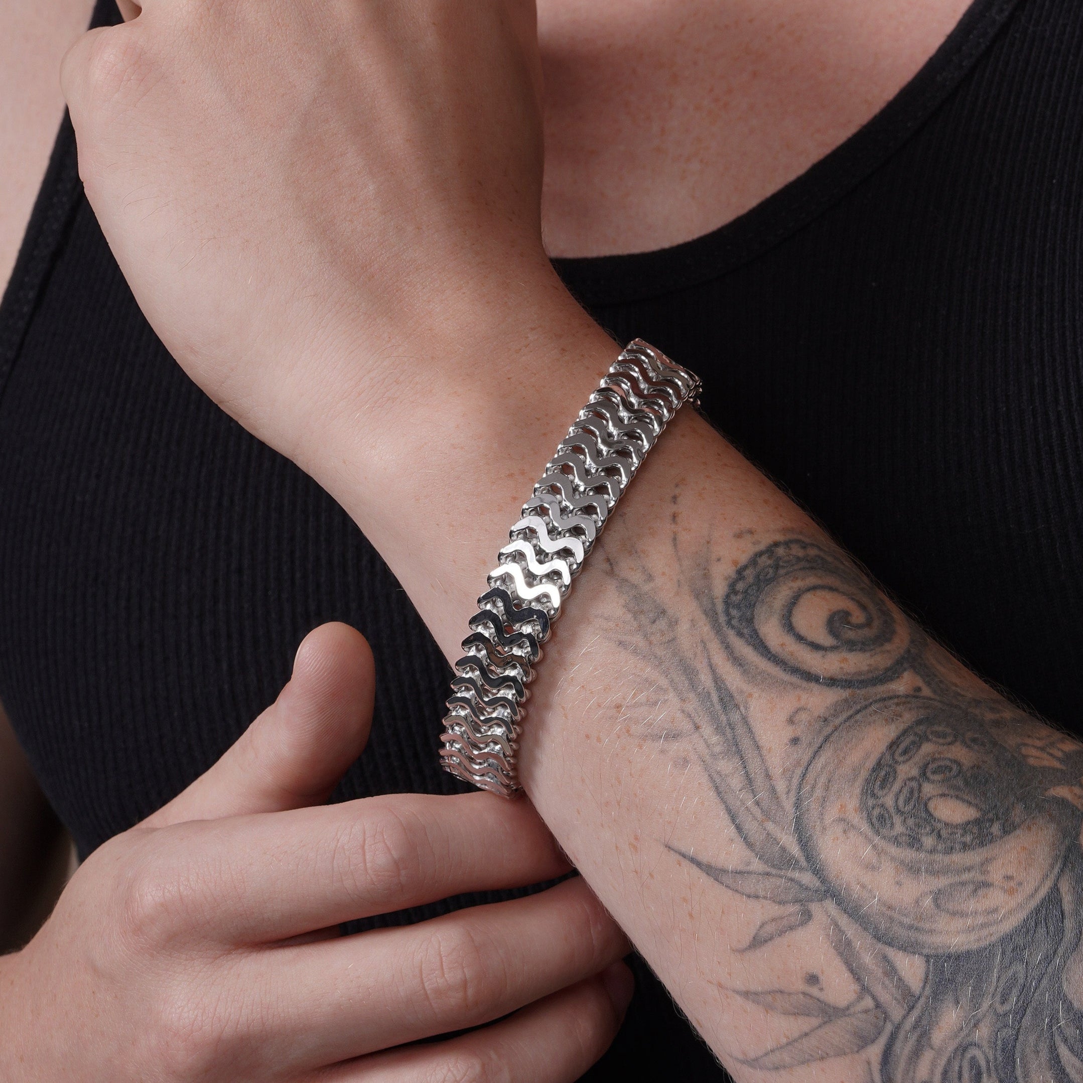 Silver 925 Rhodium Plated Men's ZigZag Bracelet - CDIB00017RH