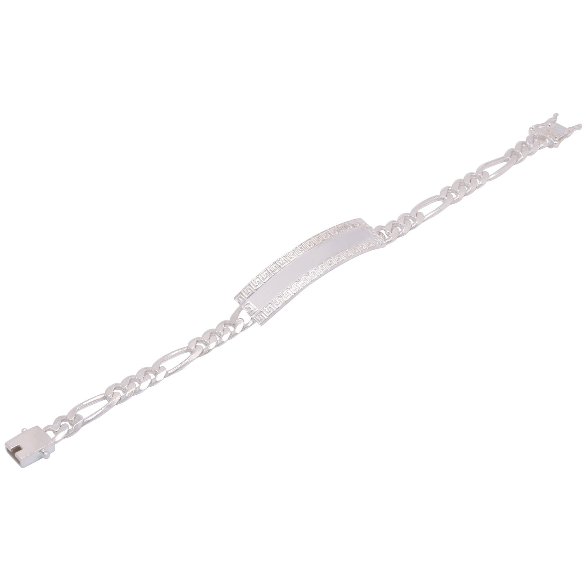 925 Sterling Silver Figaro 6.8mm Greek Key ID Bracelet - CDIB00013 ...