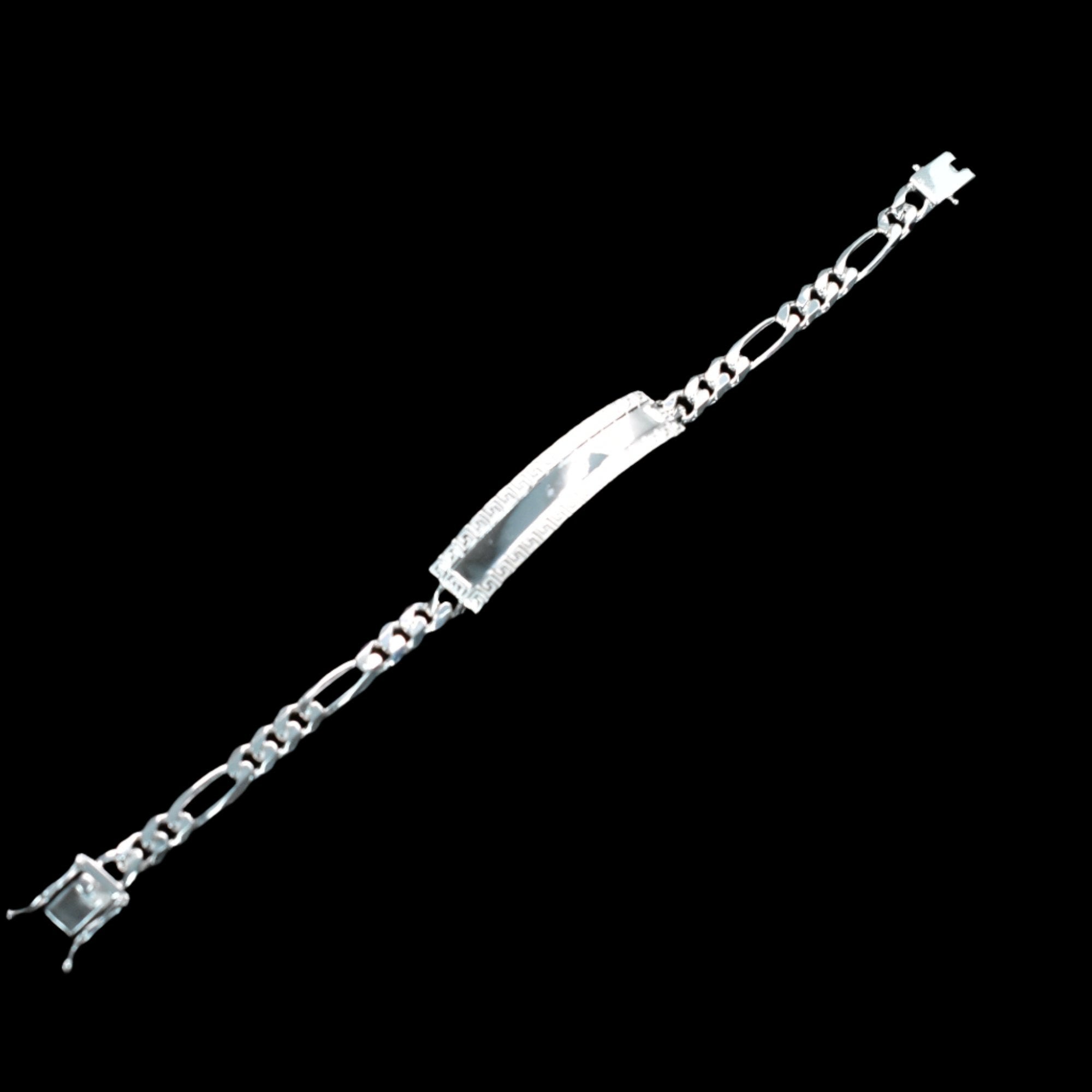 Pulsera Figaro de plata de ley 925 con identificación de llave griega de 6,8 mm - CDIB00013