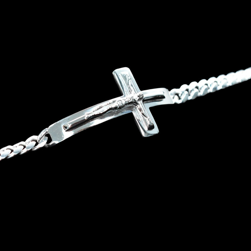 925 Sterling Silver Curb 6.1mm Jesus Christ Cross Bracelet - CDIB00015