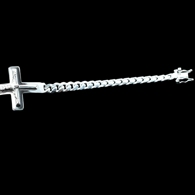 925 Sterling Silver Curb 6.1mm Jesus Christ Cross Bracelet - CDIB00015