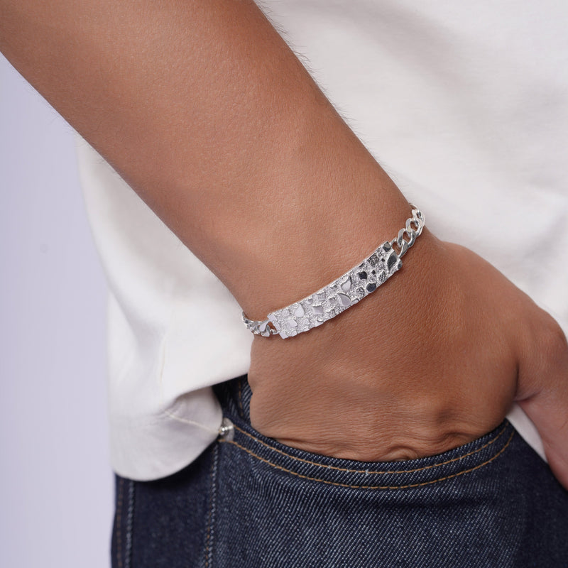 925 Sterling Silver Curb 7.5mm Nugget ID Bracelet - CDIB00027