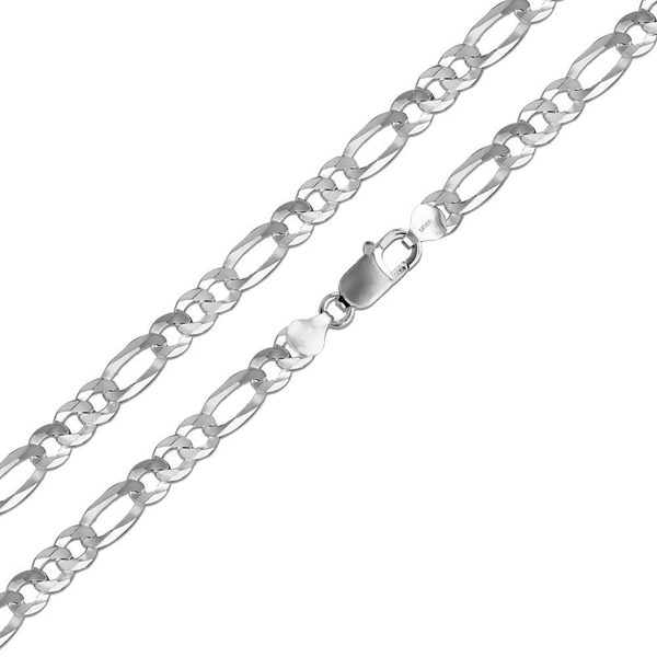 Rhodium Plated 925 Sterling Silver Flat Light Weight Figaro 200 Chain 7.5mm - CH1-200 RH