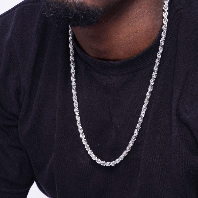 Rhodium Plated 925 Sterling Silver Rope 120 Chain 5.7mm - CH193 RH