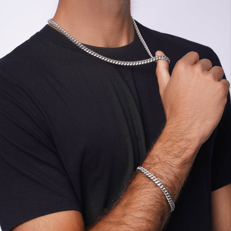 Pulsera o cadena de eslabones Miami Cuban 200 de plata de ley 925 rodiada (7 mm) - CH317 RH