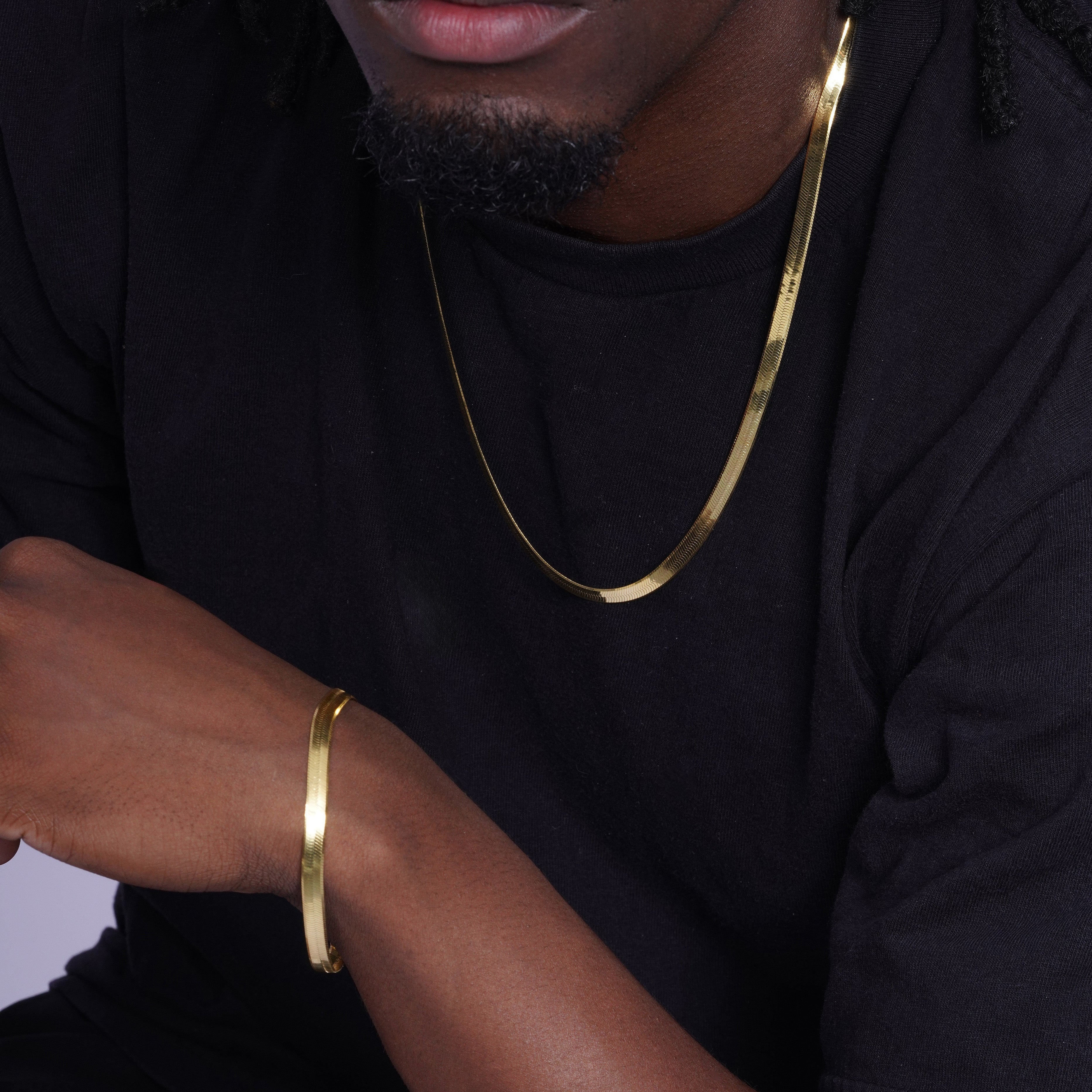 Gold Plated 925 Sterling Silver Herring Bone 060 Chain or Bracelet 5.5mm - CH384 GP