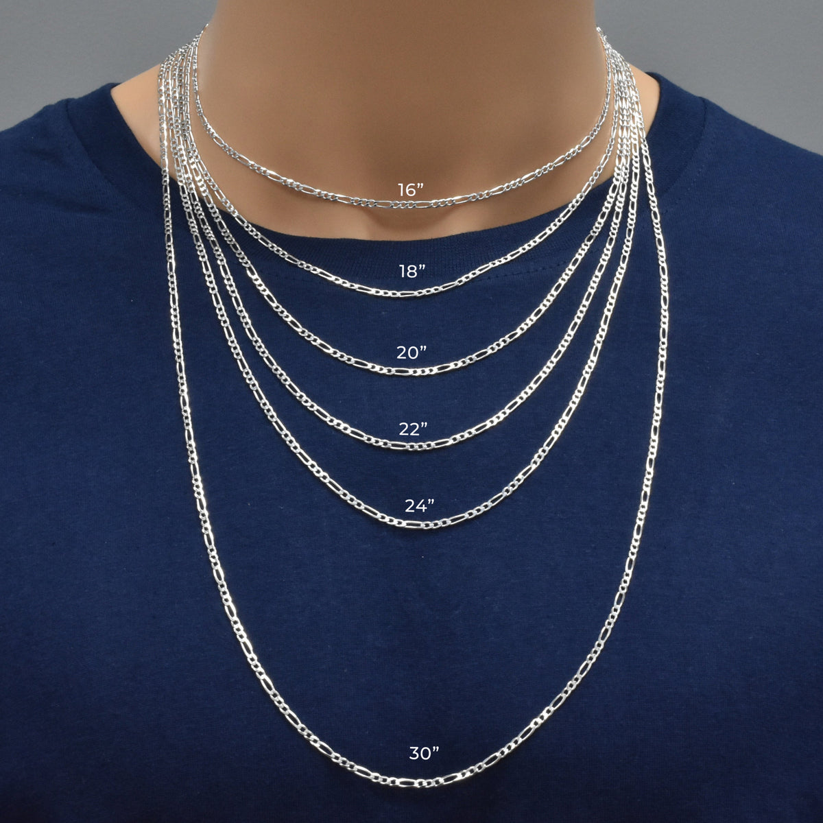925 Sterling Silver 15mm Figaro Chain 22 Inch