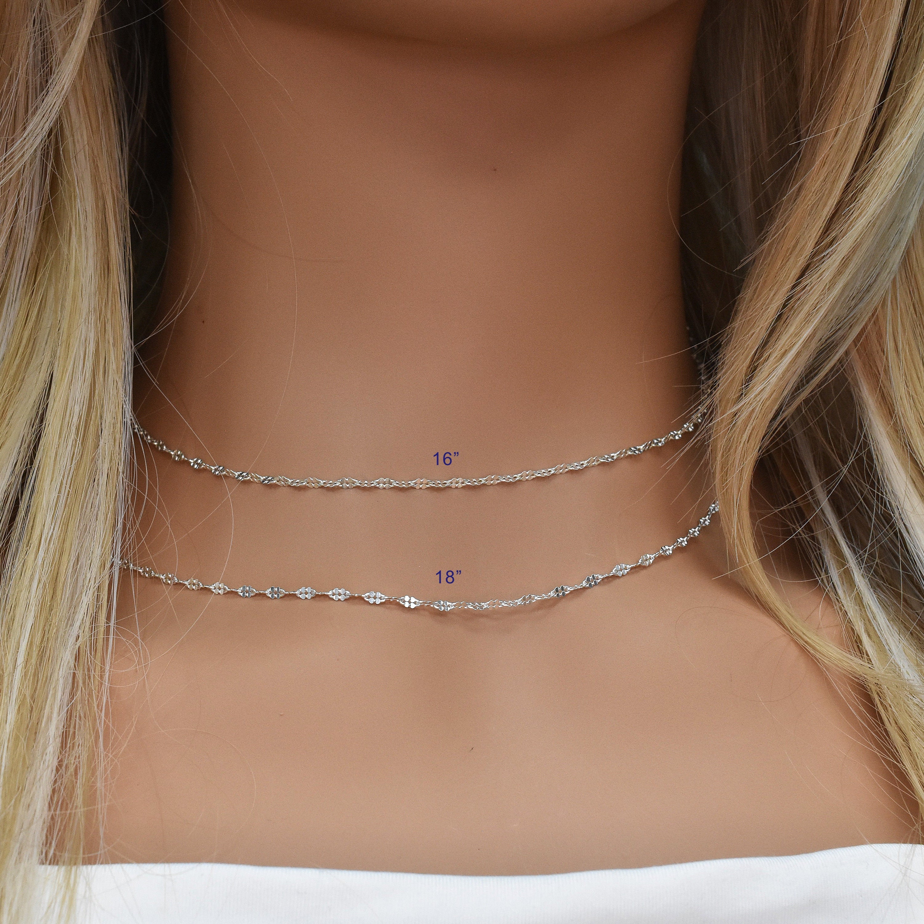 Cadena de eslabones ovalados de plata de ley 925 pulida con corte de diamante, talla 030 - CH645