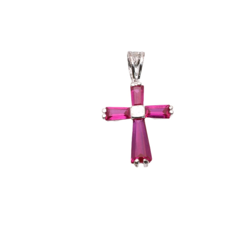 925 Rhodium Plated Sterling Silver Birthstone Cross Charm  - CHARM00100