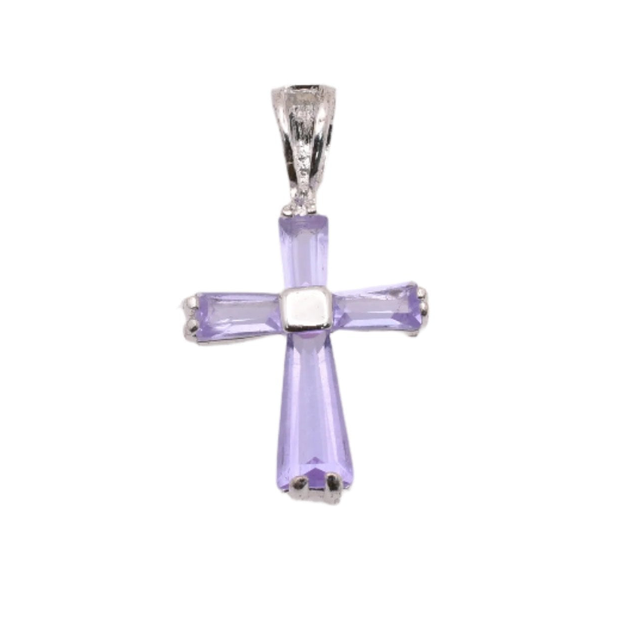 925 Rhodium Plated Sterling Silver Birthstone Cross Charm  - CHARM00100