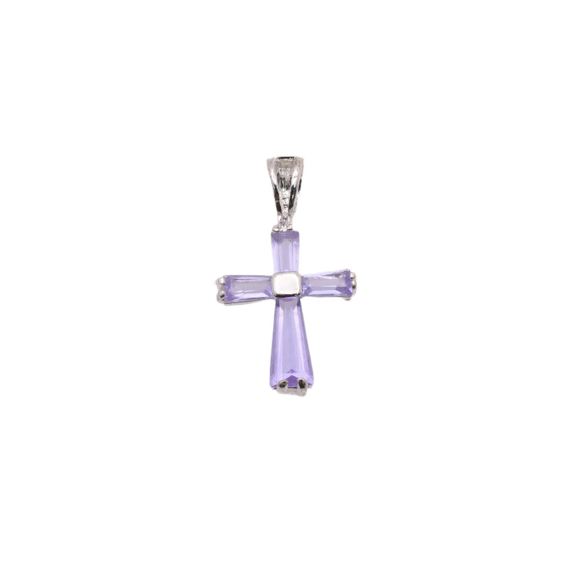 925 Rhodium Plated Sterling Silver Birthstone Cross Charm  - CHARM00100