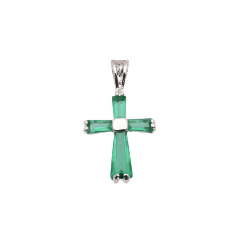 925 Rhodium Plated Sterling Silver Birthstone Cross Charm  - CHARM00100