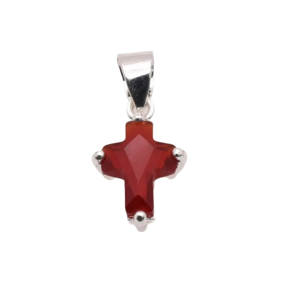 Charm de cruz con piedra de nacimiento en plata de ley 925 rodiada - CHARM00101