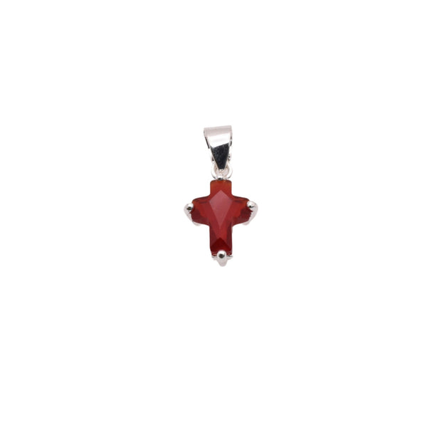 925 Rhodium Plated Sterling Silver Birthstone Cross Charm  - CHARM00101