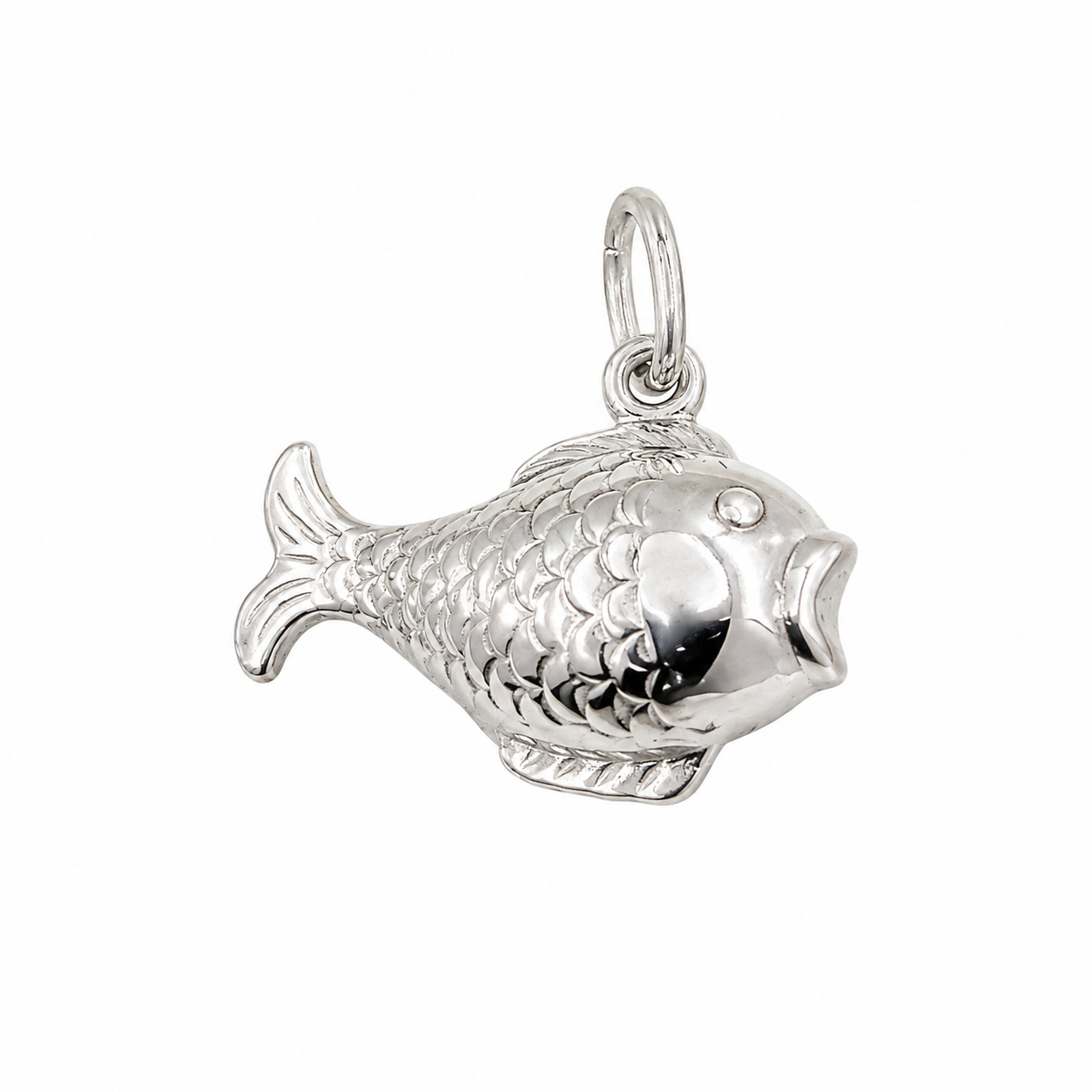 High Polish 925 Silver Puffed Fish Charm- CHARM00110