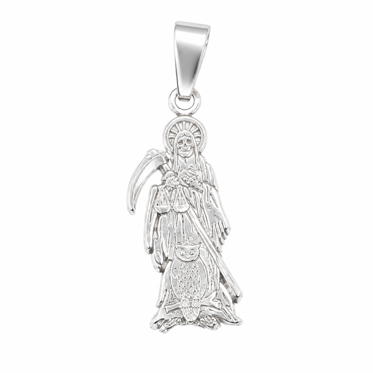 925 Sterling Silver Flat Santa Muerte Charm- CHARM00116