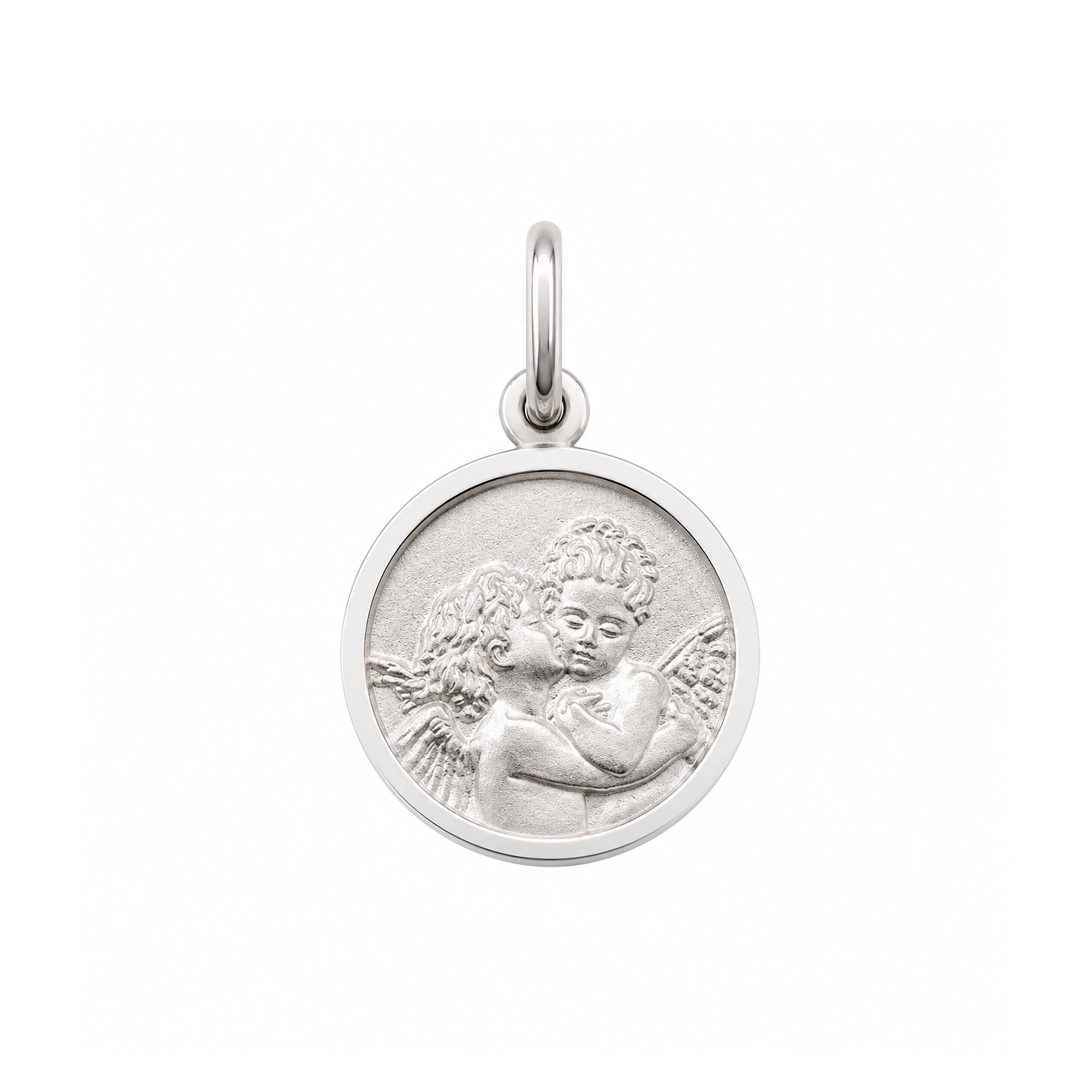 925 Sterling Silver Kissing Angels Medallion Charm- CHARM00121