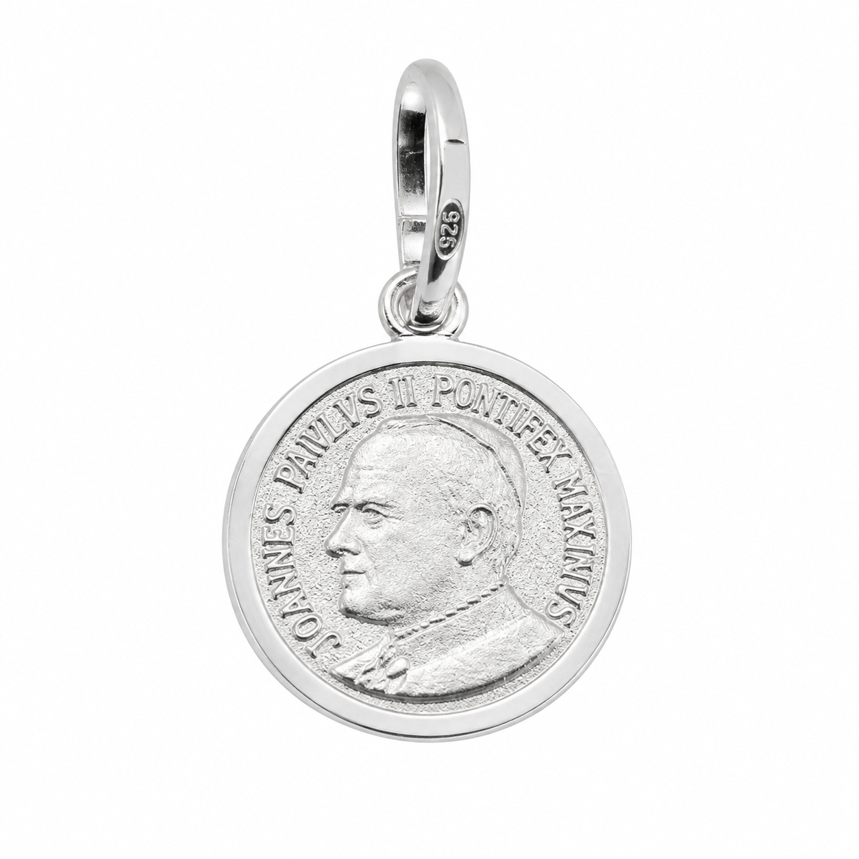 925 Sterling Silver Medium Pope Saint John Paul II Medallion Charm- CHARM00124