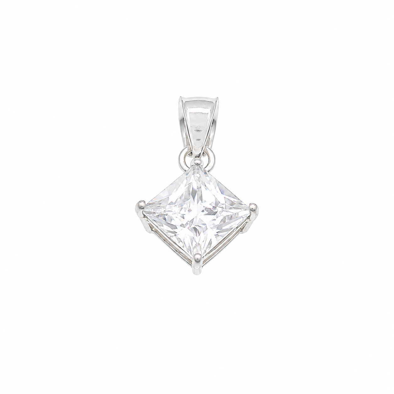 925 Sterling Silver 7mm Princess Cut CZ Charm Pendant- CHARM00135