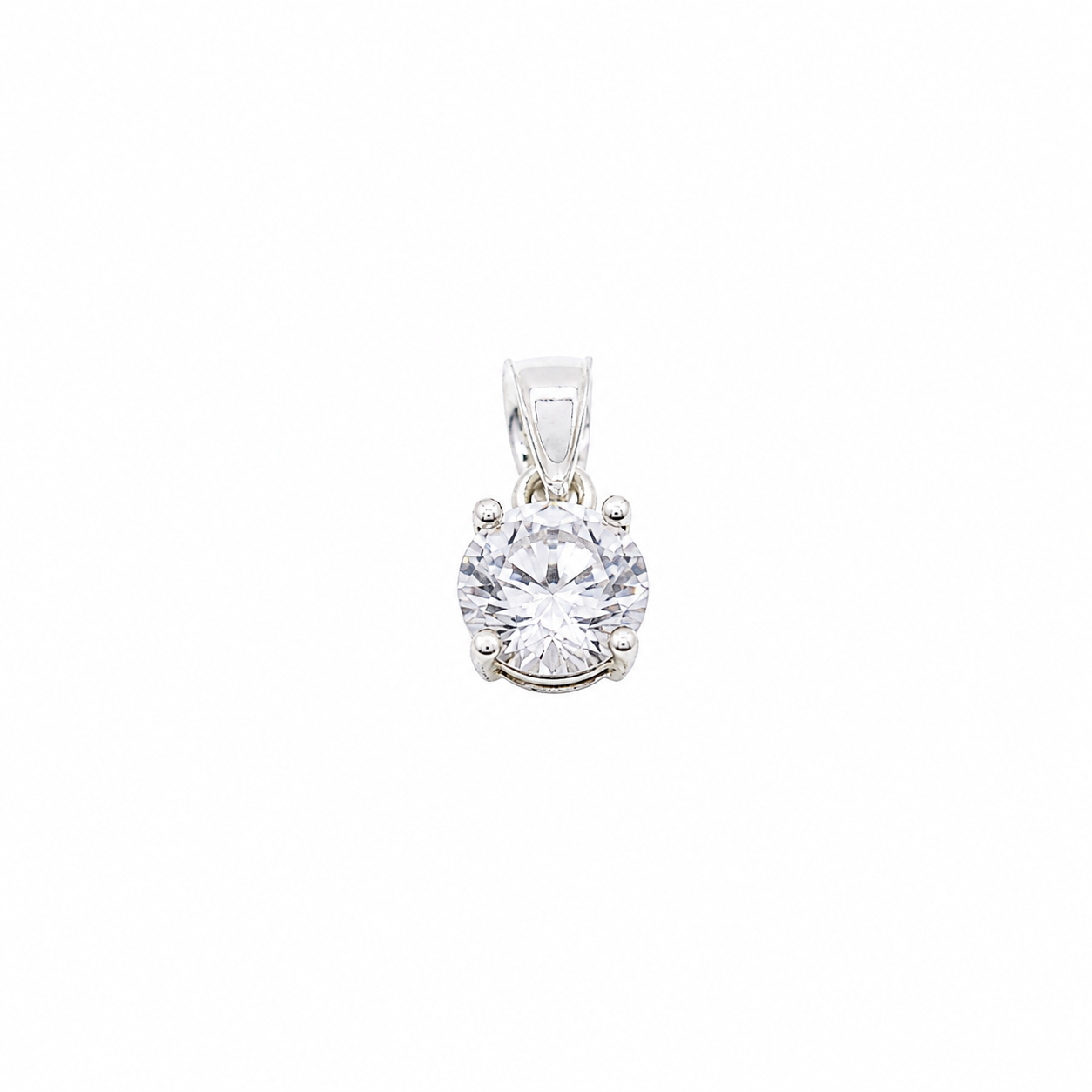 925 Sterling Silver 7mm Round Solitaire CZ Charm Pendant- CHARM00136